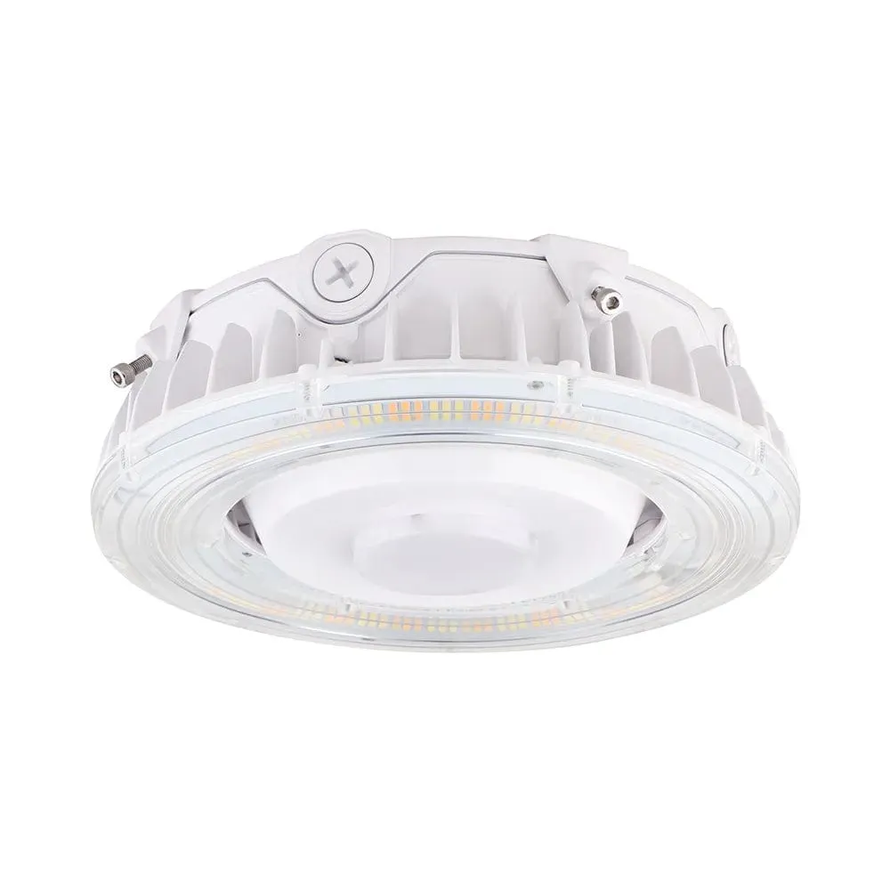 100W LED Round Parking Garage Light - 3K/4K/5K CCT - 150 Degree Beam - White Finish
