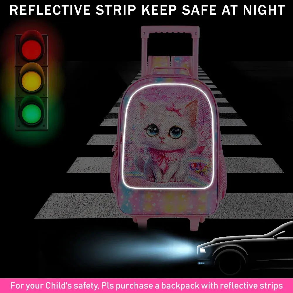 4 Piece Girls Cat Roller Backpack Set For School