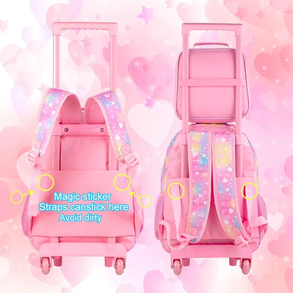 4 Piece Girls Cat Roller Backpack Set For School