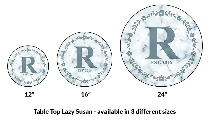 ADD YOUR NAME Lazy Susan - MARBLE MONOGRAM - 3 Different Sizes - Table Top