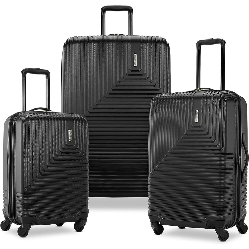 American Tourister Groove Expandable Spinner Suitcase Set Black   Travel Bundle