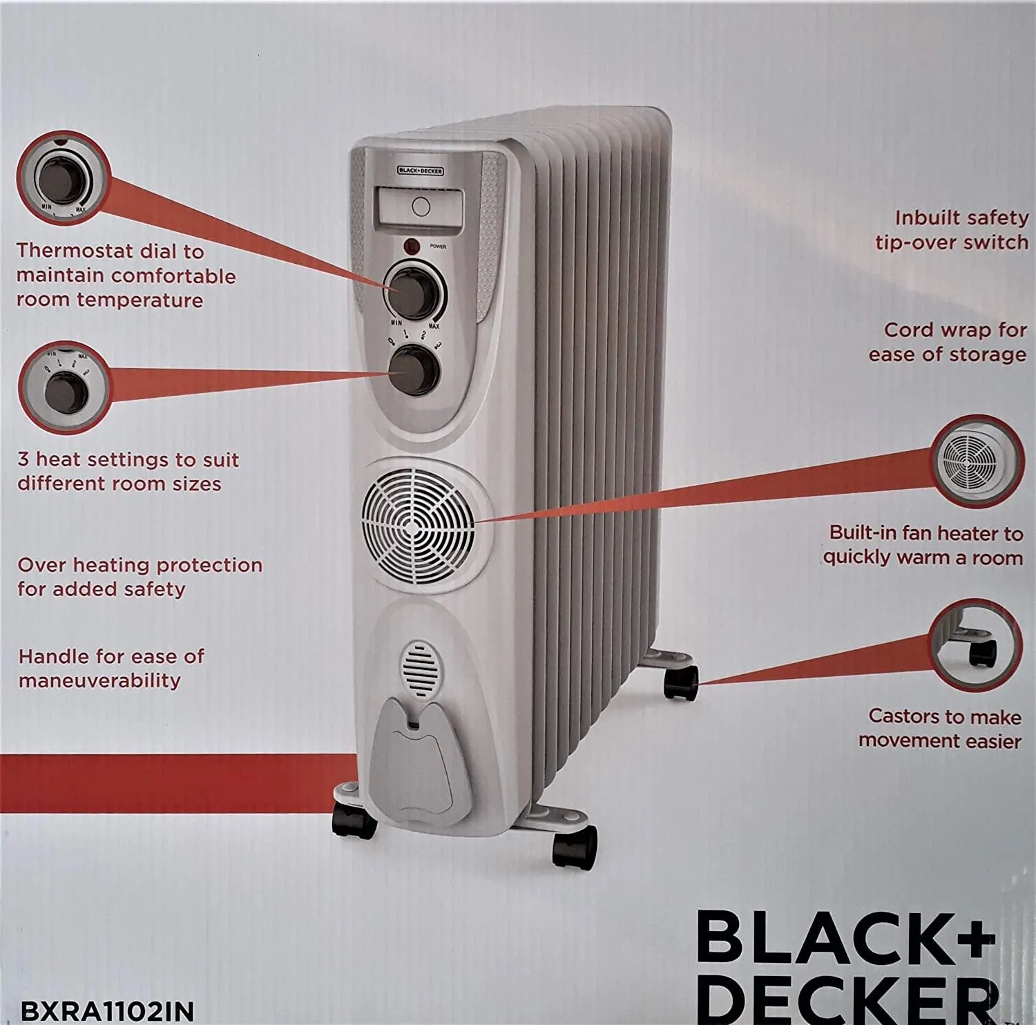 Black & Decker BXRA1302IN 13 Fin Oil Filled  Room Heater (2800 watt) With PTC fan Heater