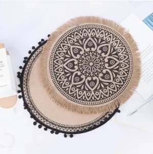 BURLAP NORDIC TASSEL PLACEMAT 2PKG