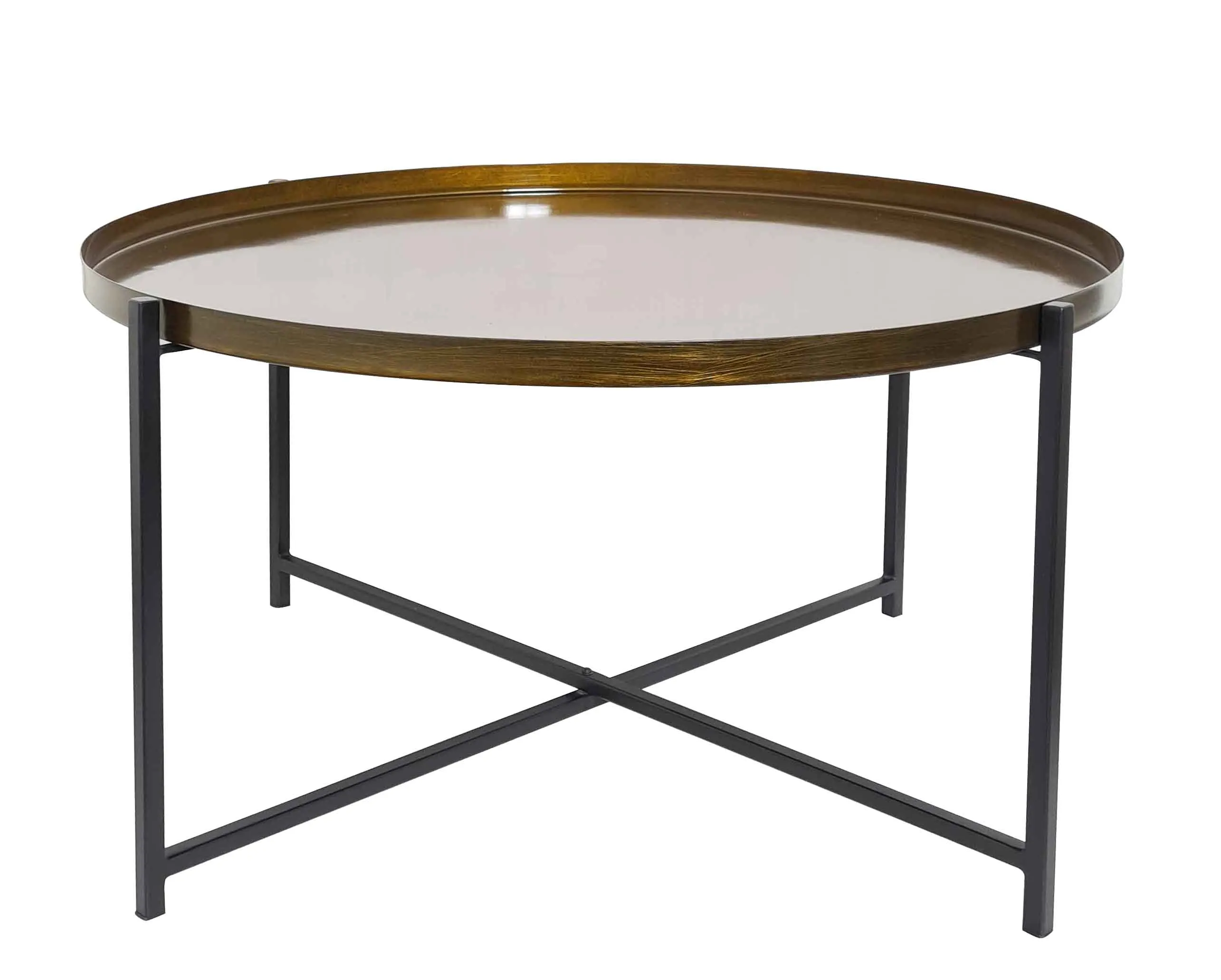Cassia Round Metal Foldable Tray Top Coffee Table,Brass