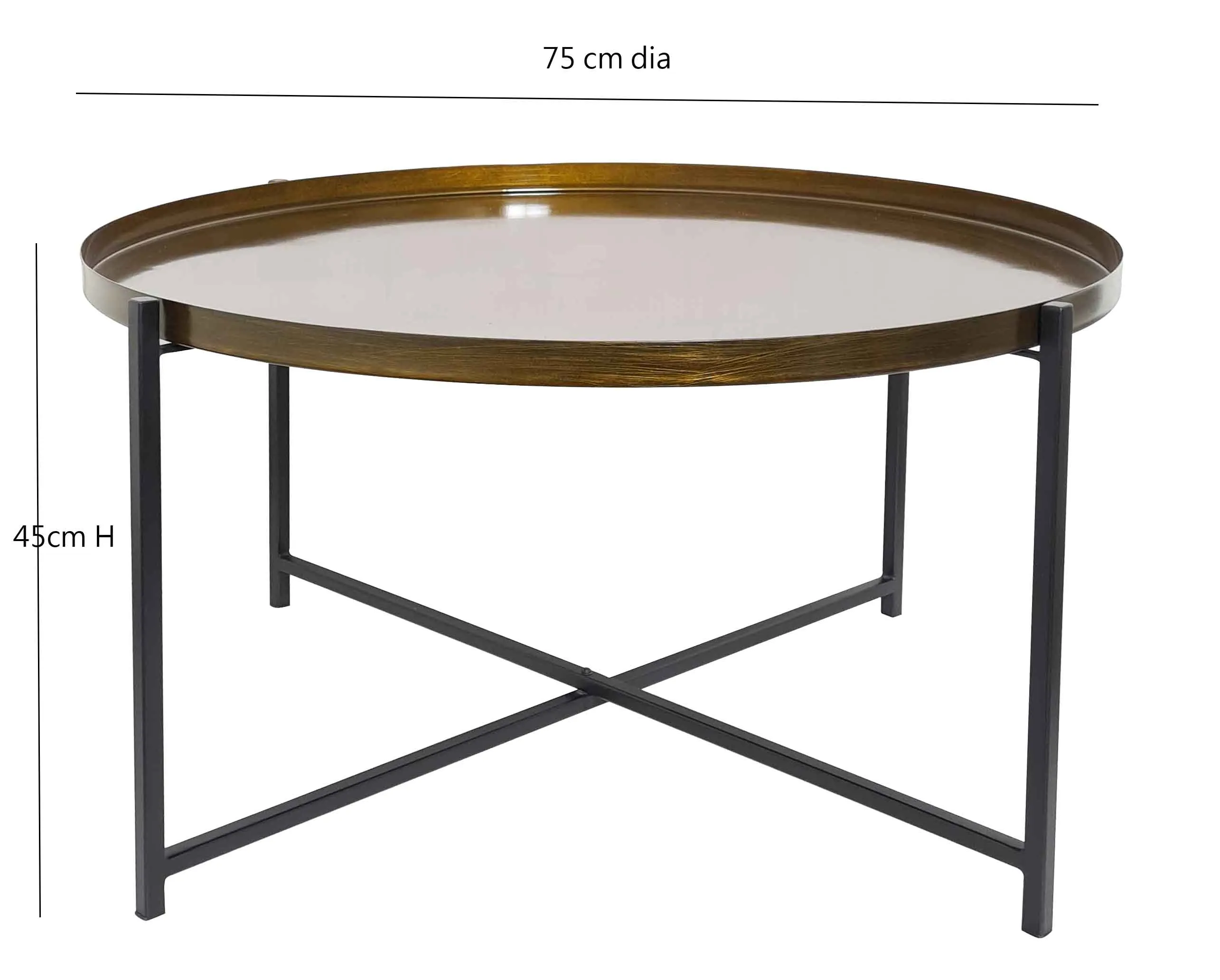 Cassia Round Metal Foldable Tray Top Coffee Table,Brass