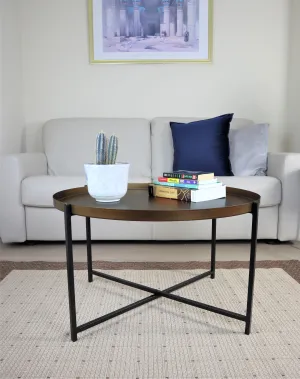 Cassia Round Metal Foldable Tray Top Coffee Table,Brass