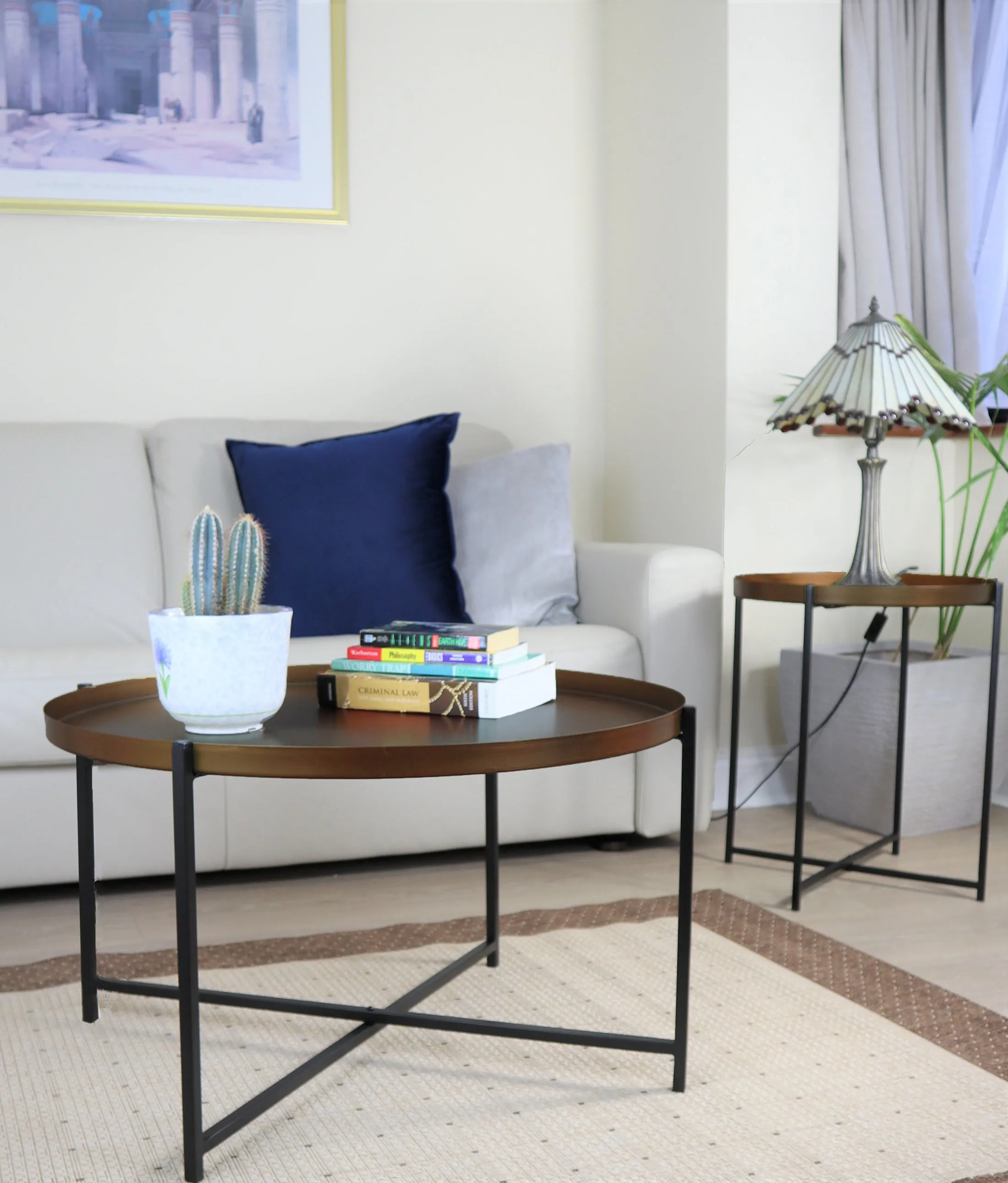Cassia Round Metal Foldable Tray Top Coffee Table,Brass