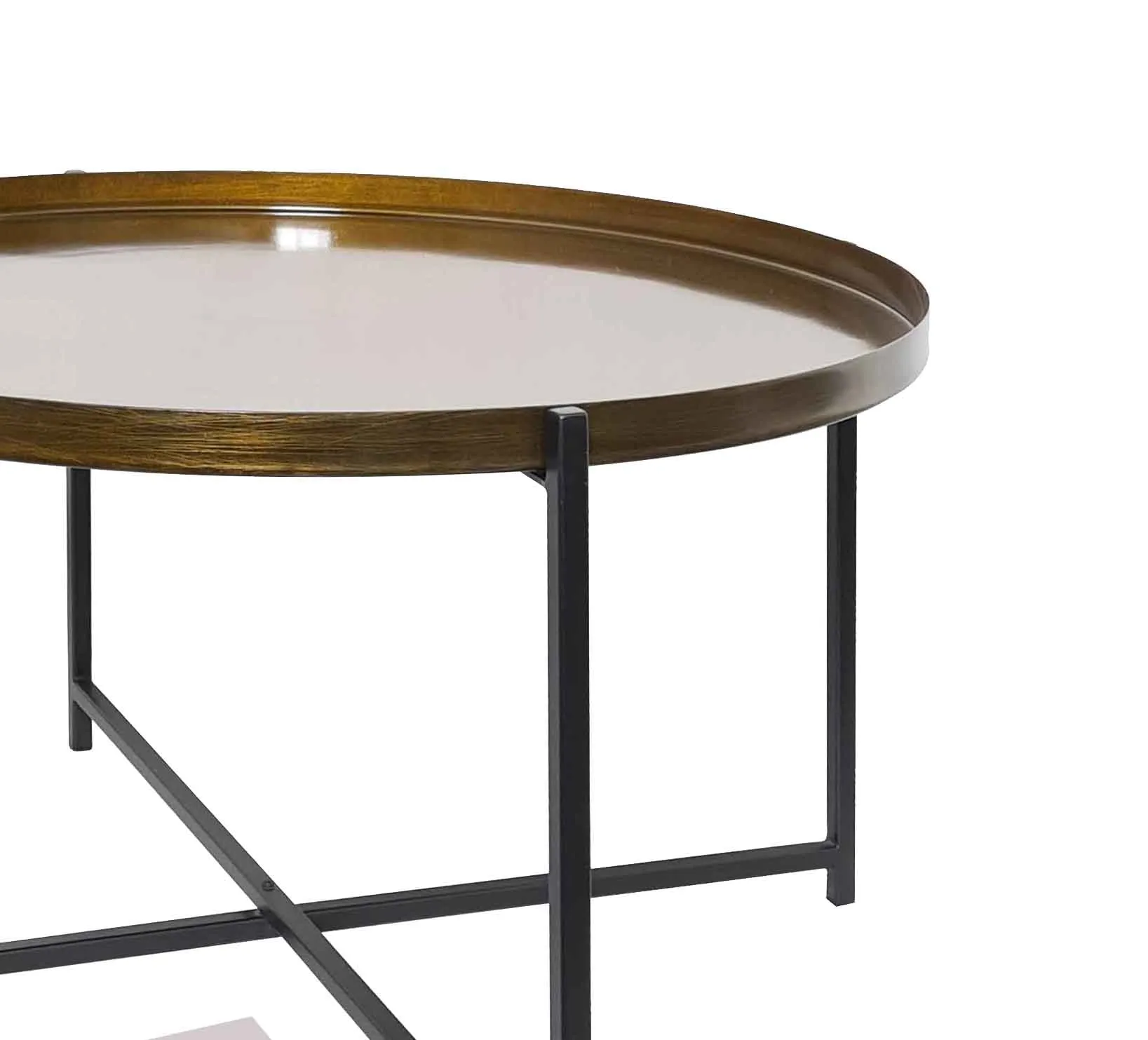 Cassia Round Metal Foldable Tray Top Coffee Table,Brass