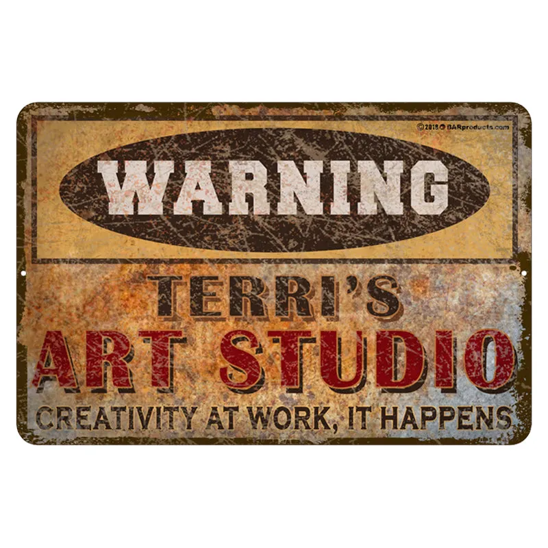 CUSTOMIZABLE Vintage Metal Bar Sign - 12" x 18" - Warning