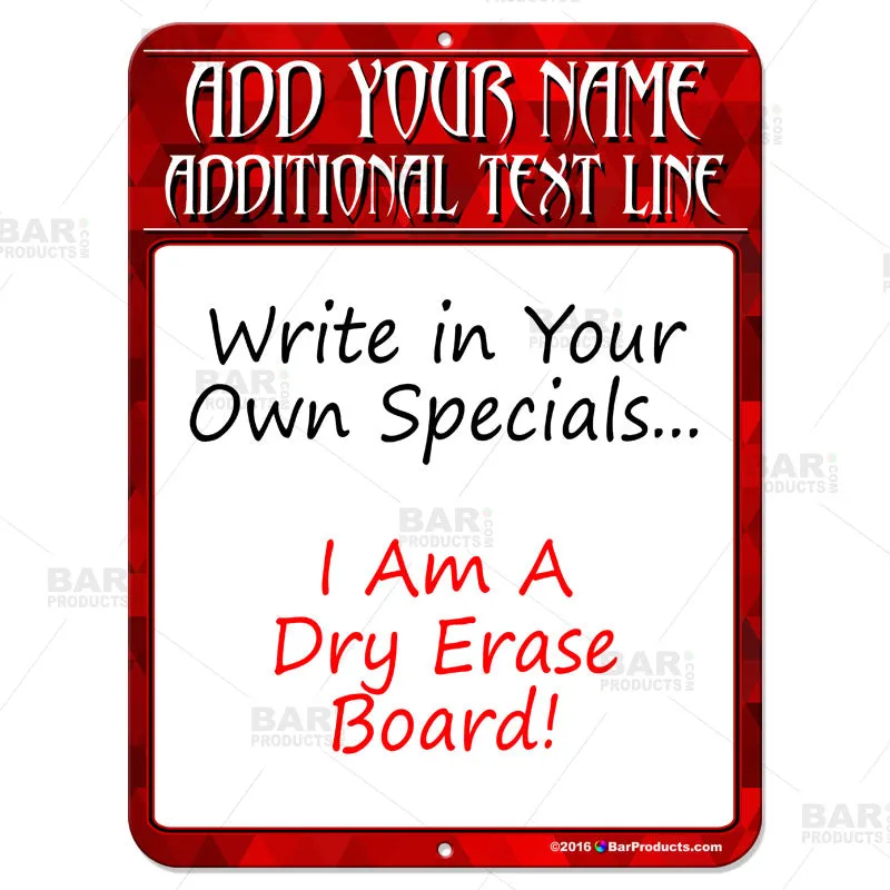 Dry Erase Specials Sign - ADD YOUR NAME - Red Abstract Template
