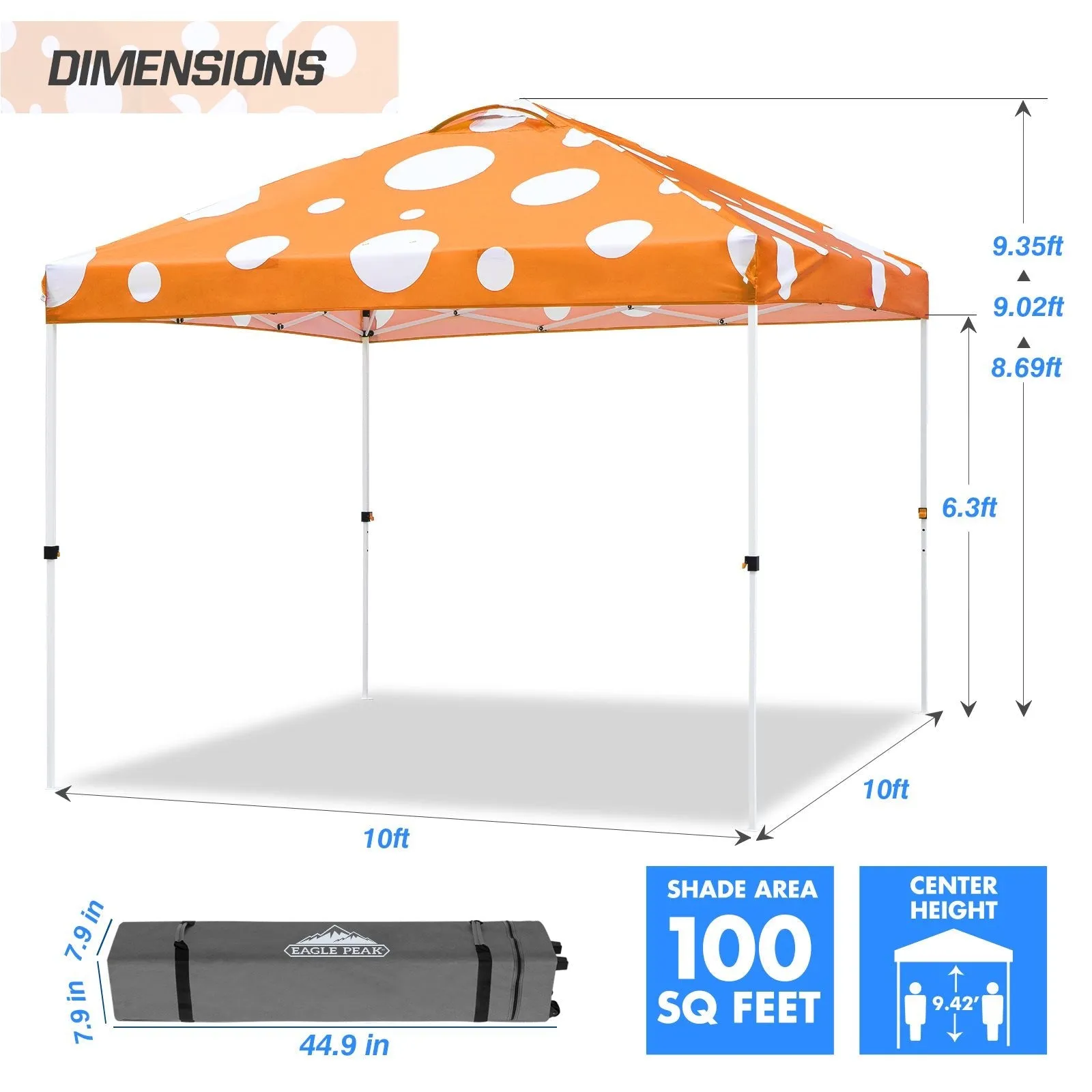Eagle Peak SHADE GRAPHiX Easy Setup 10x10 Pop Up Canopy Tent (Orange Mushroom Top)