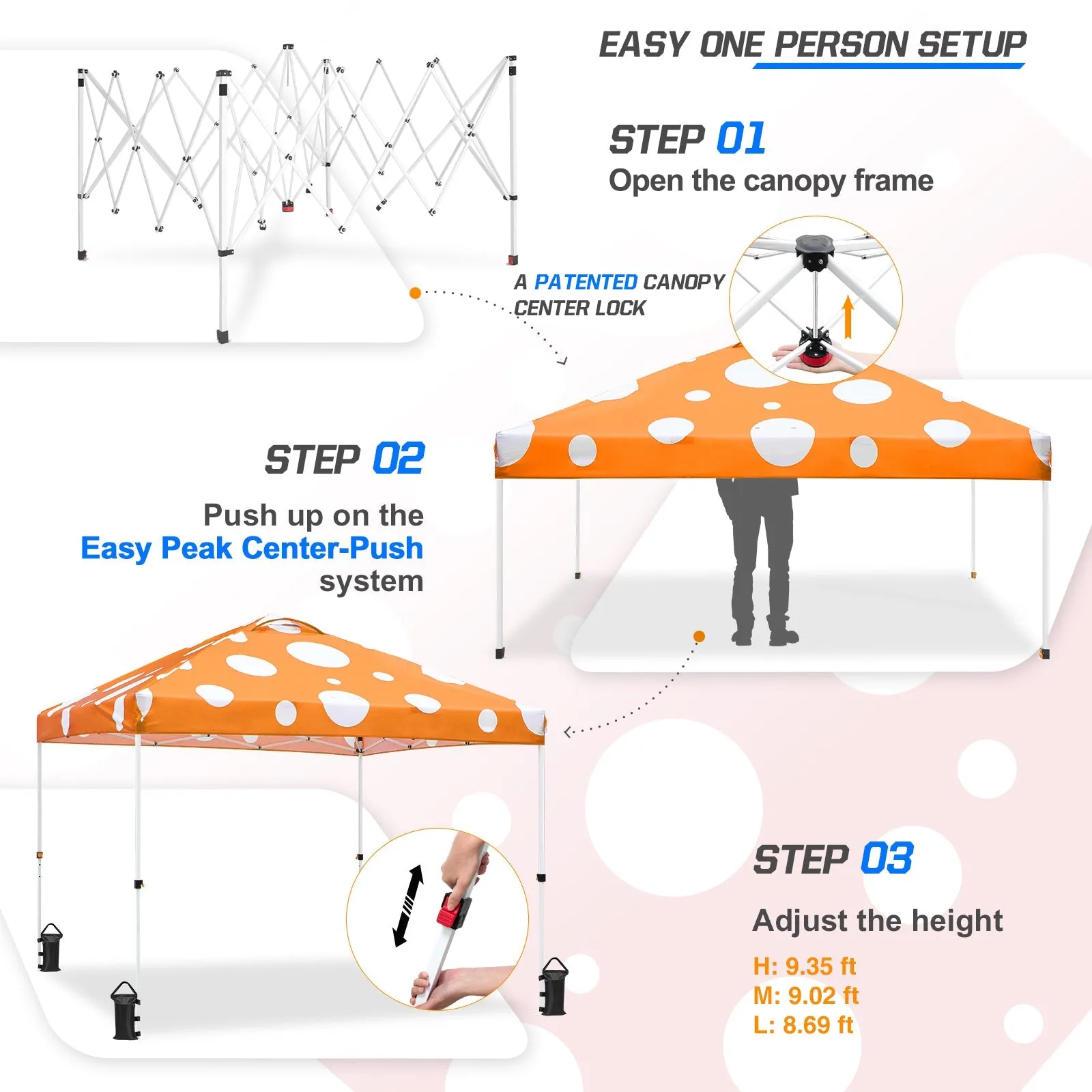 Eagle Peak SHADE GRAPHiX Easy Setup 10x10 Pop Up Canopy Tent (Orange Mushroom Top)
