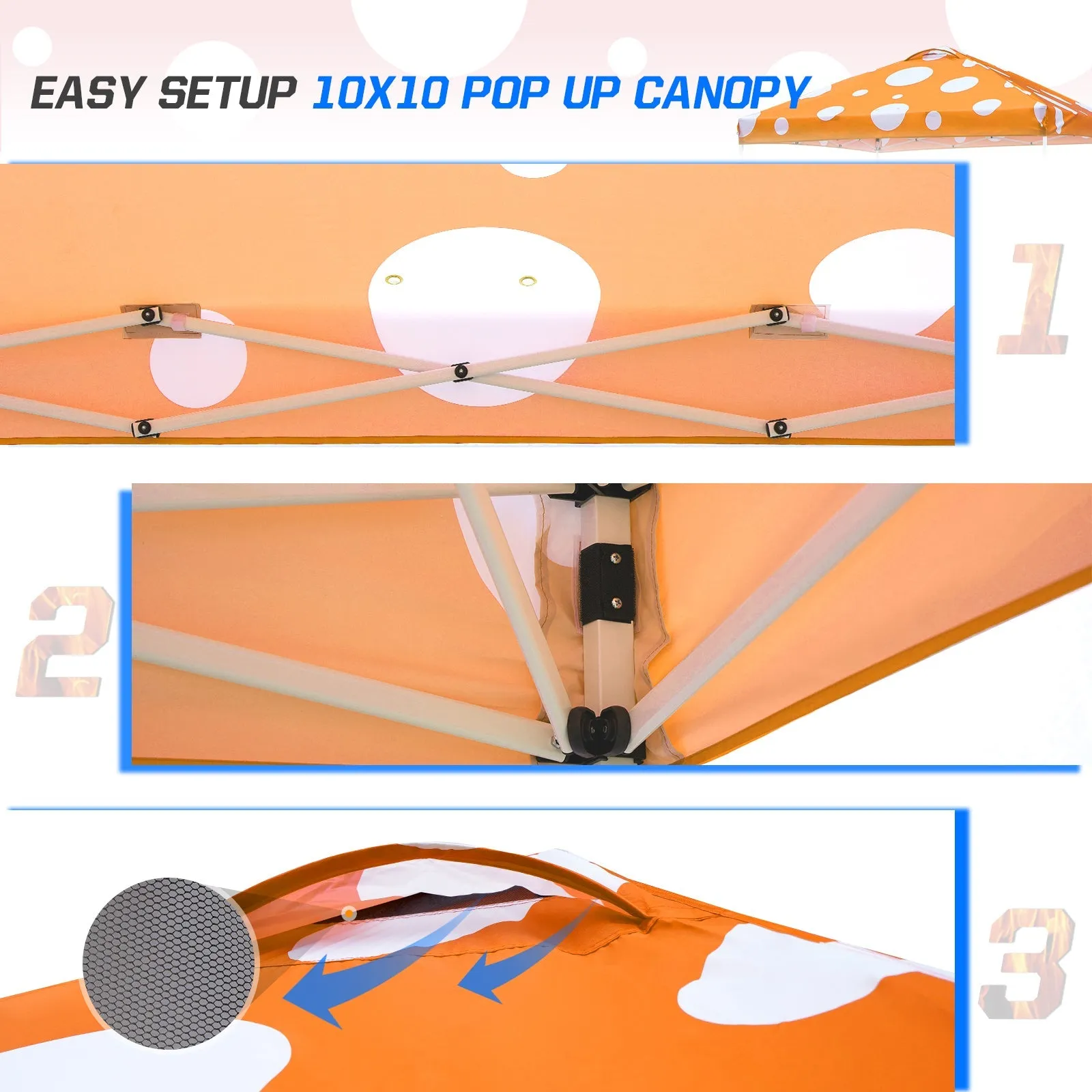 Eagle Peak SHADE GRAPHiX Easy Setup 10x10 Pop Up Canopy Tent (Orange Mushroom Top)