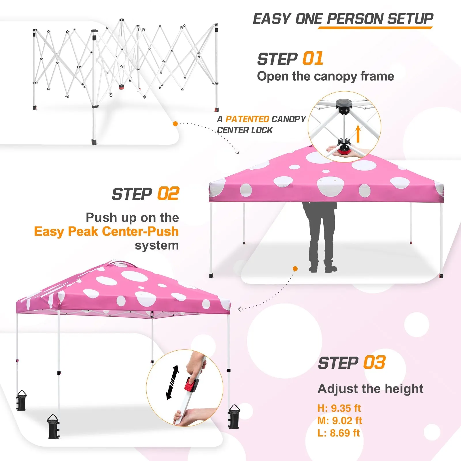 Eagle Peak SHADE GRAPHiX Easy Setup 10x10 Pop Up Canopy Tent (Pink Mushroom Top)