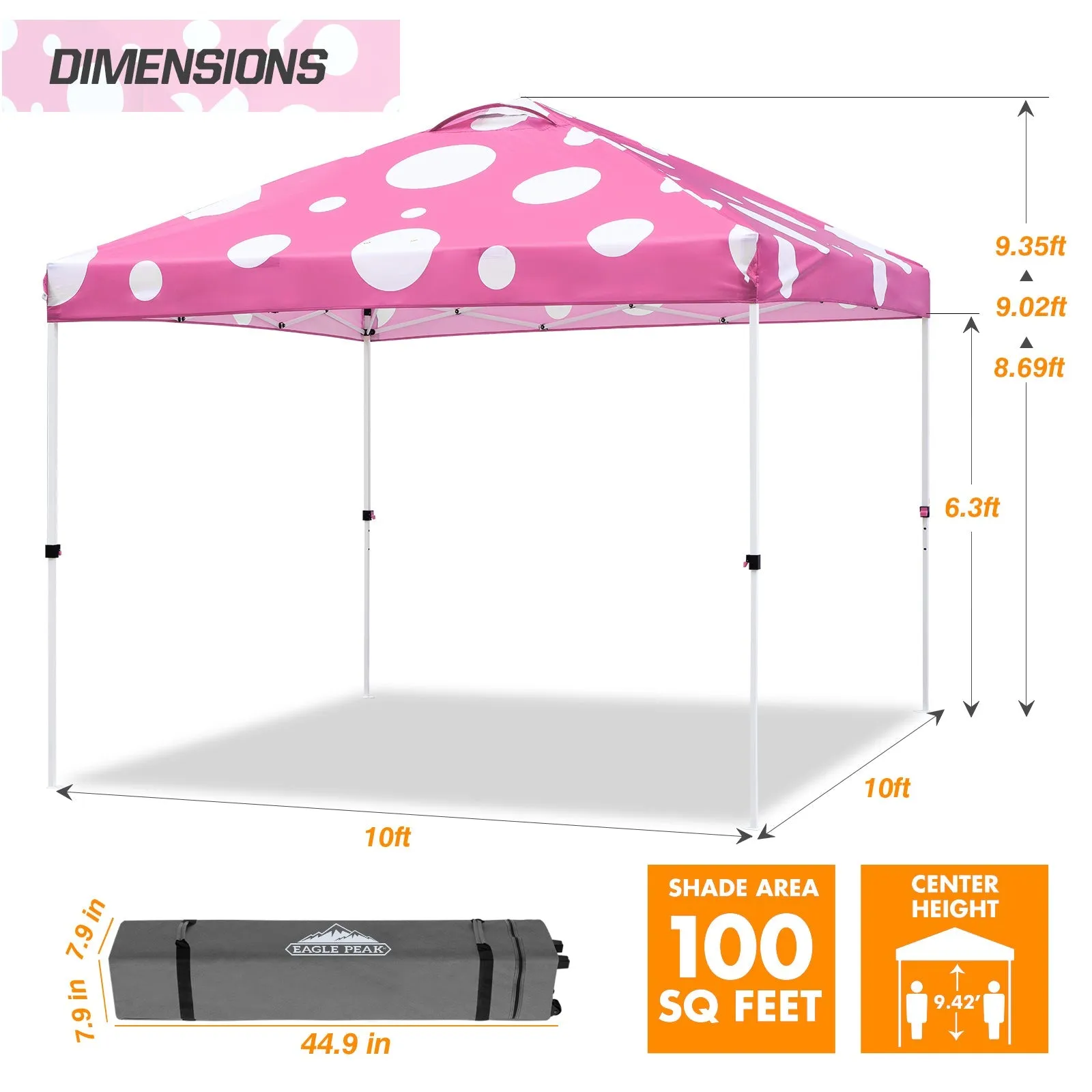 Eagle Peak SHADE GRAPHiX Easy Setup 10x10 Pop Up Canopy Tent (Pink Mushroom Top)