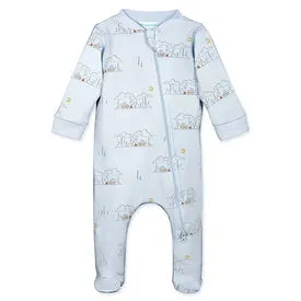 Feather Baby Zipper Footie - Campsite on Baby Blue