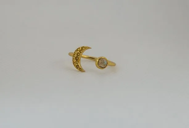 Gold Vermeil Moon Ring in Labradorite