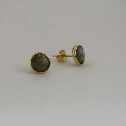 Gold Vermeil Round Studs in Labradorite