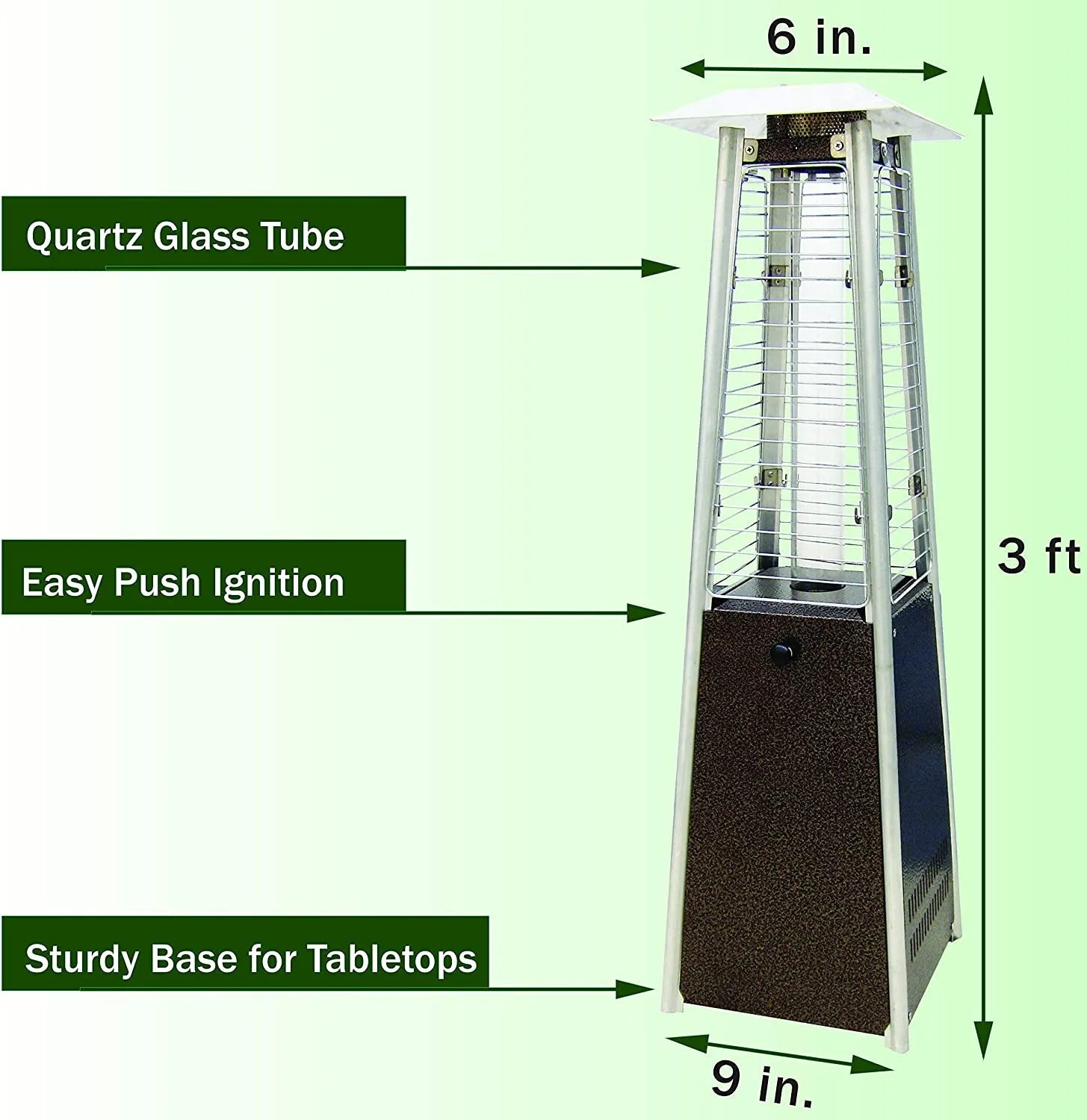 Hanover Tabletop Propane Patio HANHT0202HB 9,500 BTU, Mini Pyramid Heater, Hammered Bronze
