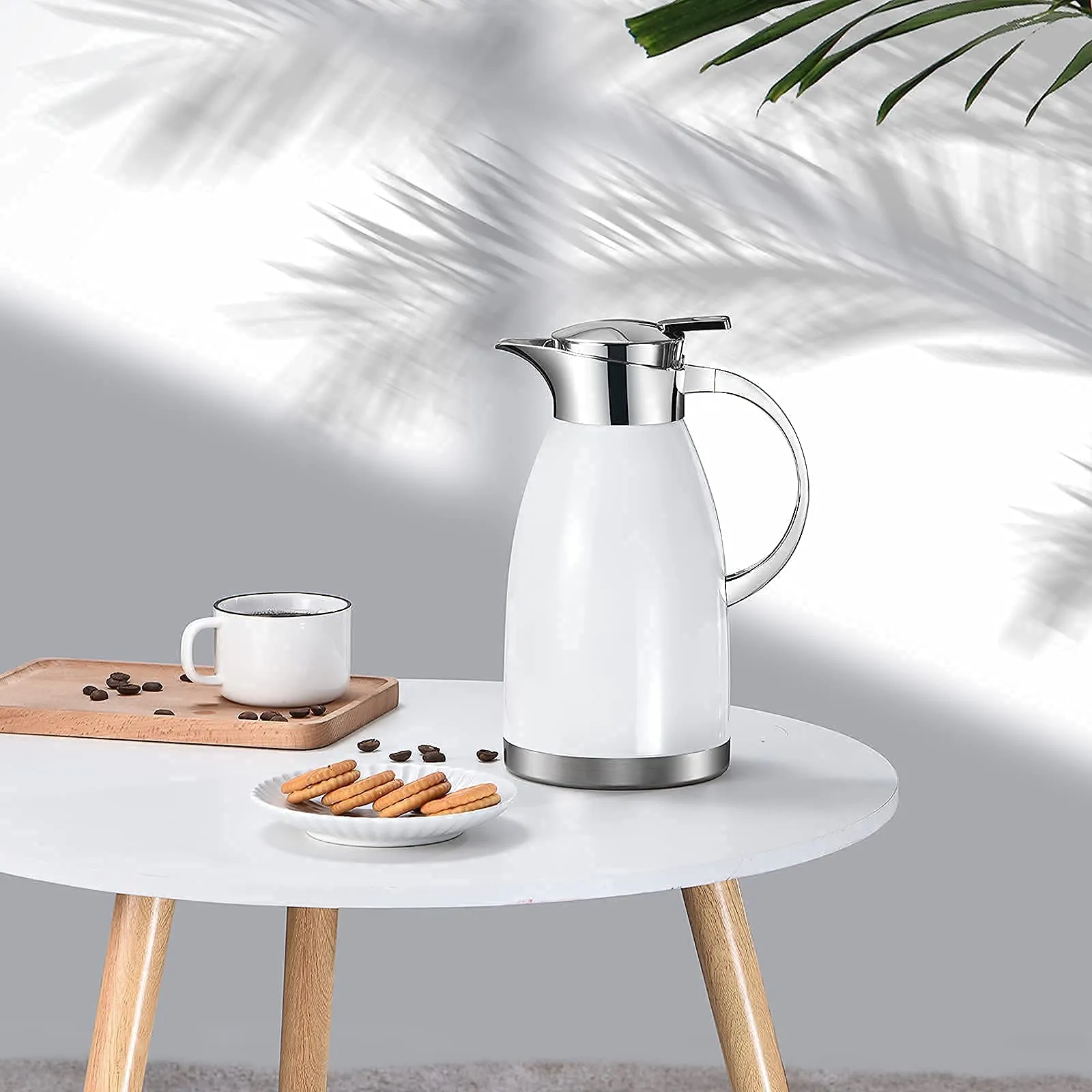 Haosens Thermal Carafes (64 Oz) 18/8 Stainless Steel - Doubl walled Vacuum insulated for Tea, Water and Coffee (White)