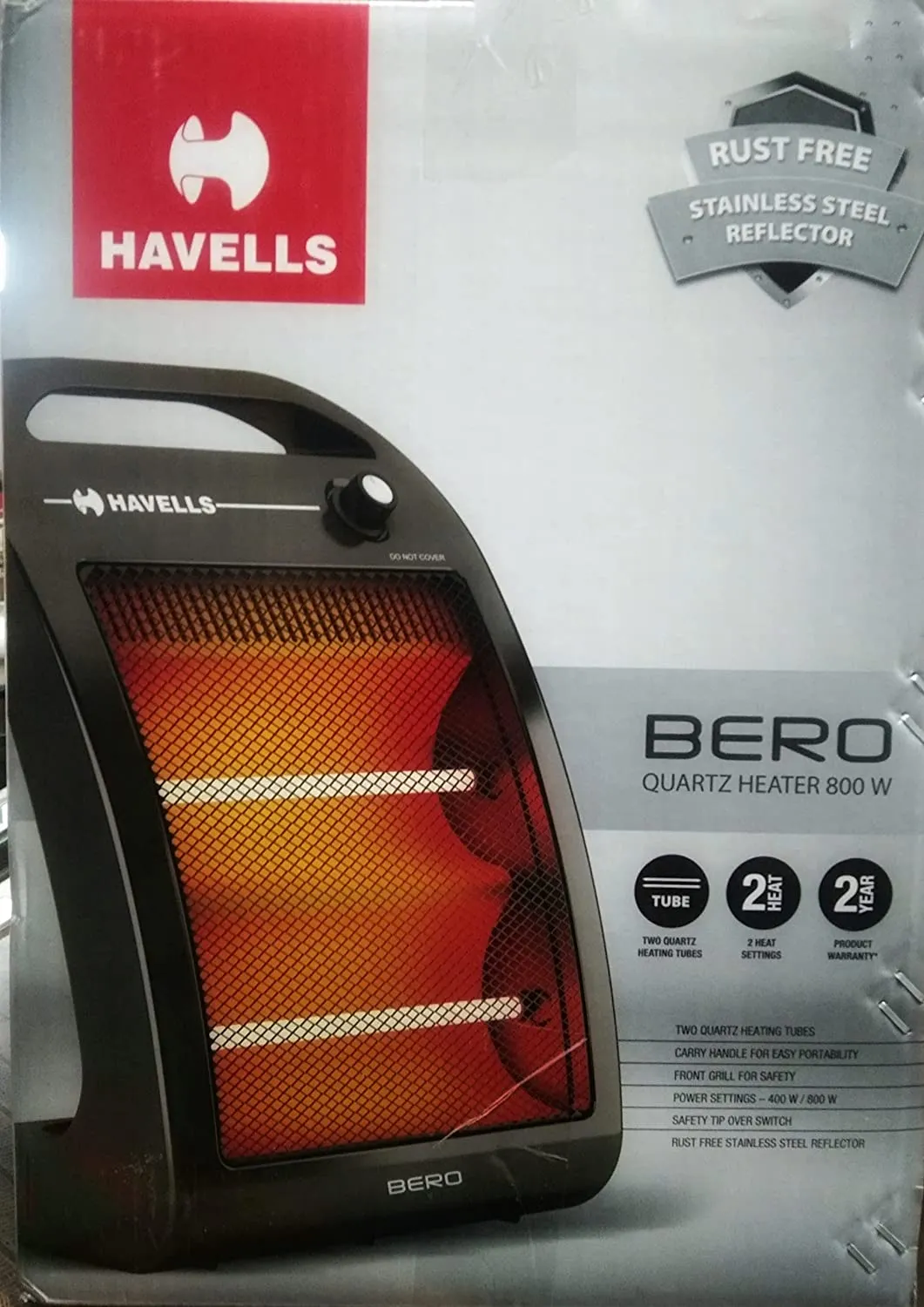 Havells Bero Quartz Heater Black 800w 2 Heat Settings 2 Year Product Warranty GHRGHAHK080