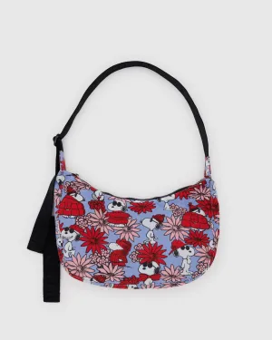 Medium Nylon Crescent Bag - Floral Snoopy