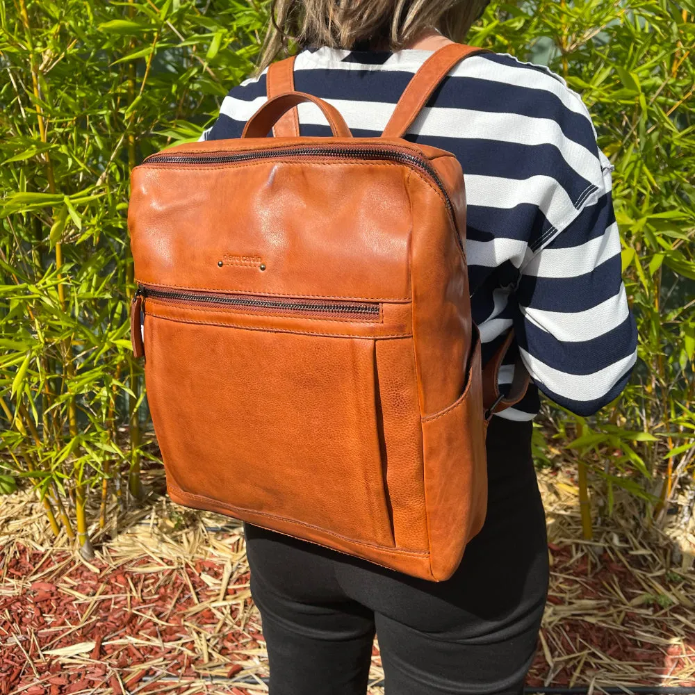 Pierre Cardin Italian Leather 15" Laptop Backpack (Cognac)