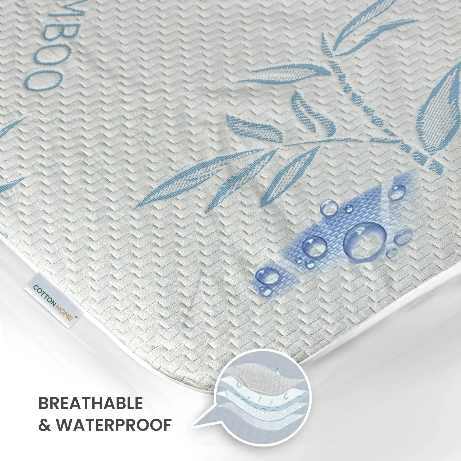 Premium Bamboo Mattress Protector 160x200 35CM | Blue | Breathable & Waterproof by Cotton Home