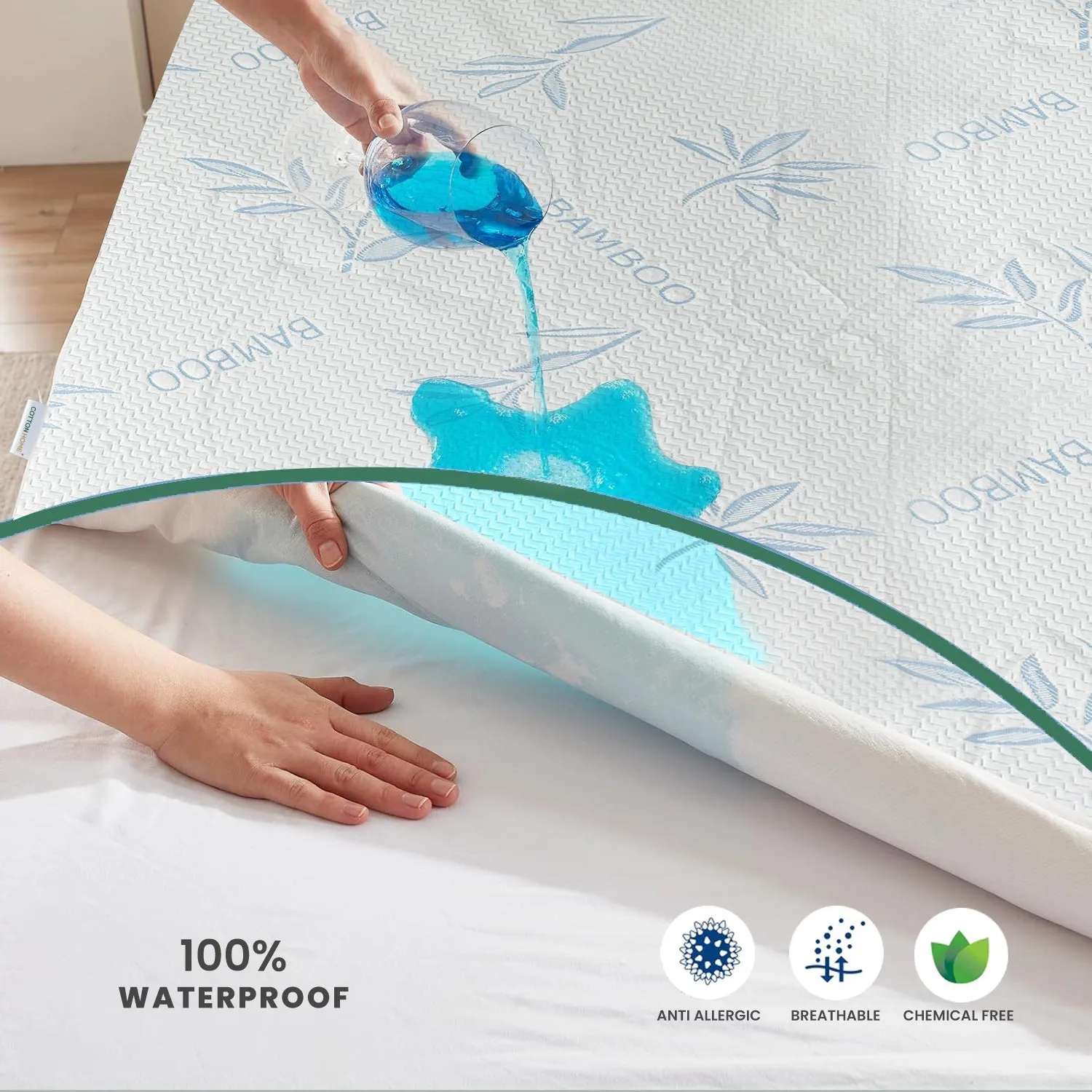 Premium Bamboo Mattress Protector 160x200 35CM | Blue | Breathable & Waterproof by Cotton Home