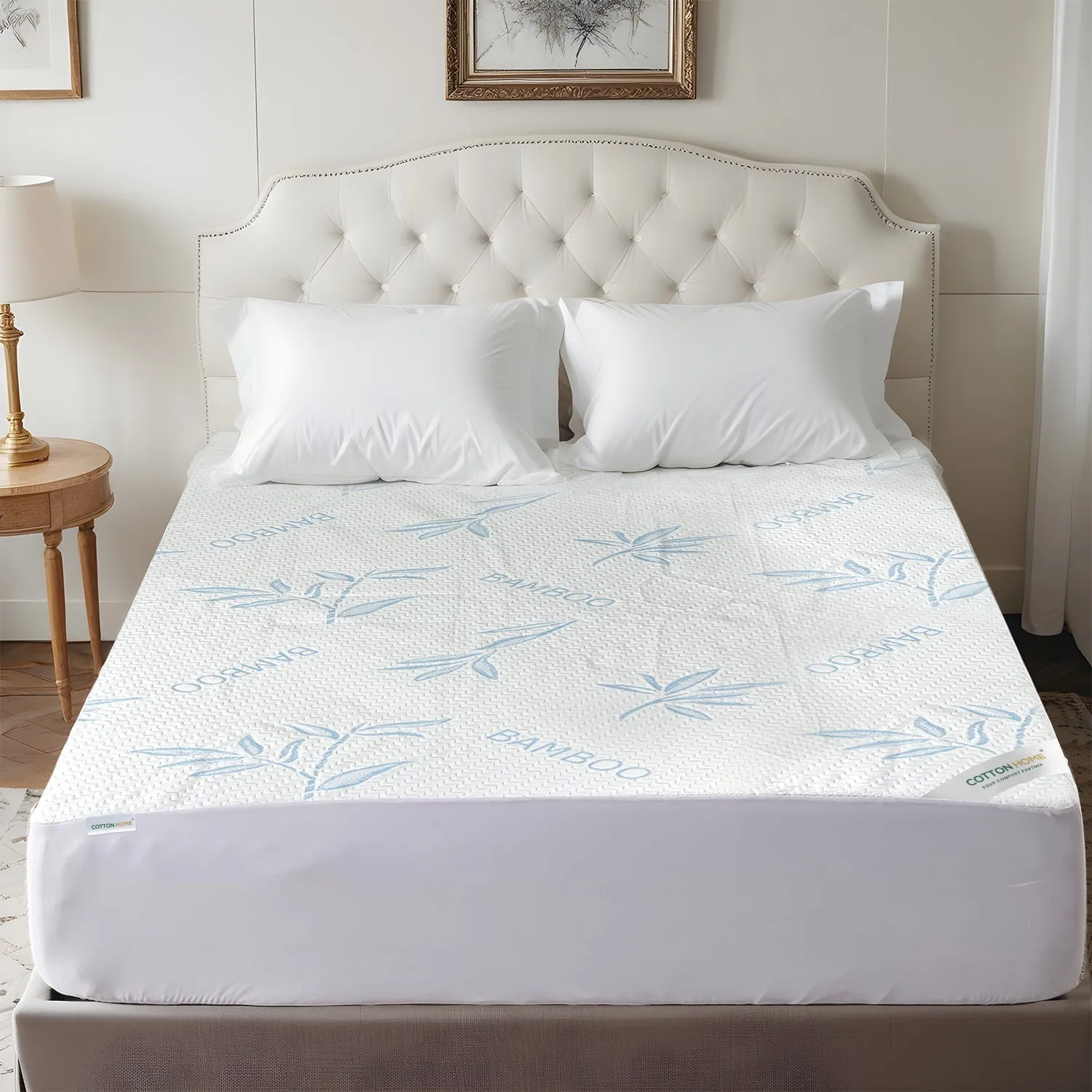 Premium Bamboo Mattress Protector 160x200 35CM | Blue | Breathable & Waterproof by Cotton Home