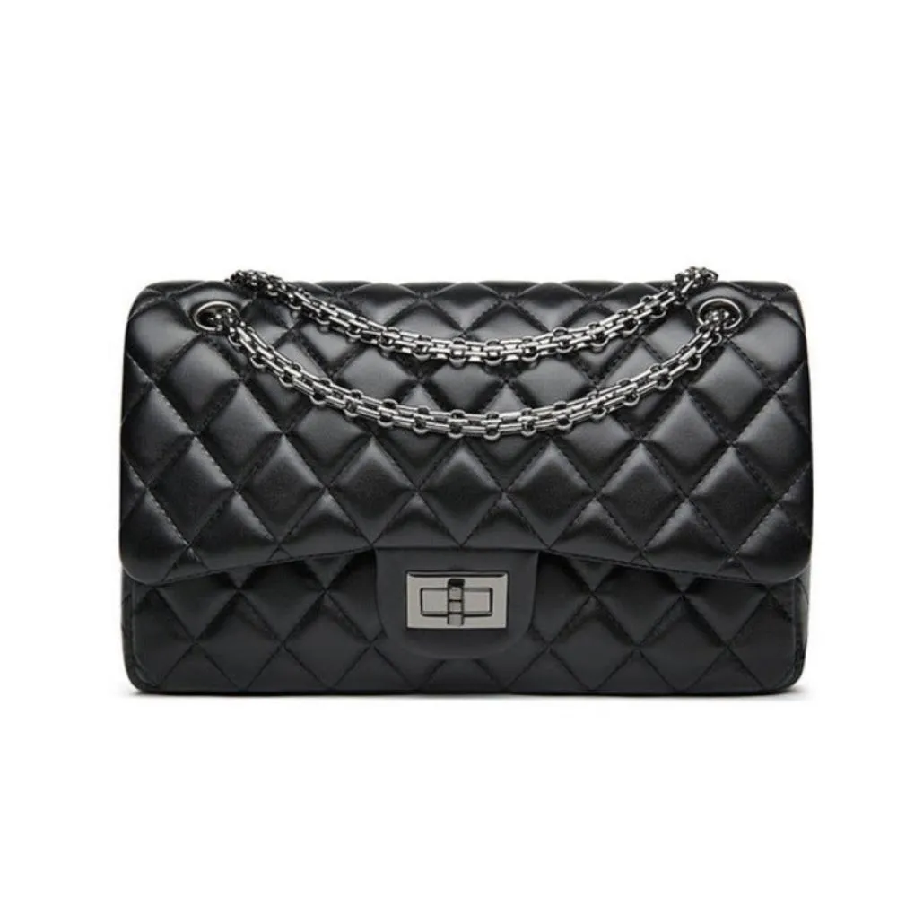Quilted Leather Cross-body Chain Messenger Shoulder Bag