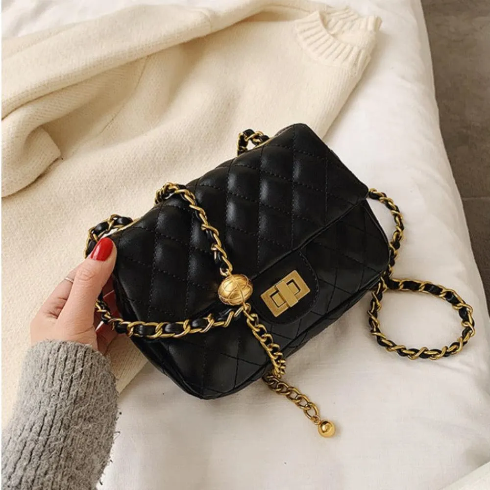 Quilted Leather Cross-body Chain Messenger Shoulder Bag