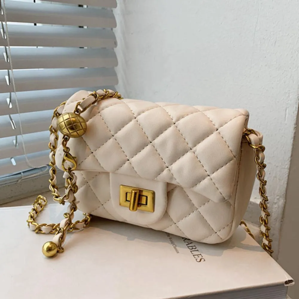 Quilted Leather Cross-body Chain Messenger Shoulder Bag
