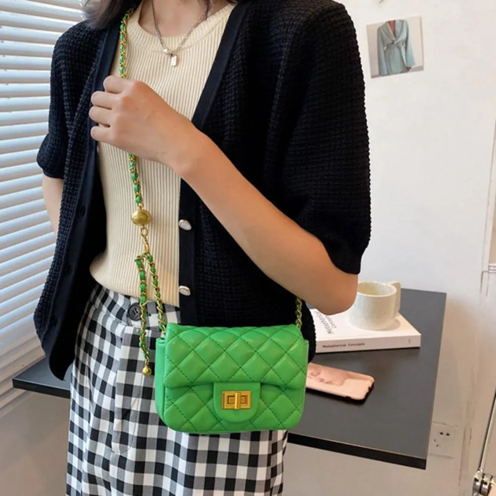 Quilted Leather Cross-body Chain Messenger Shoulder Bag