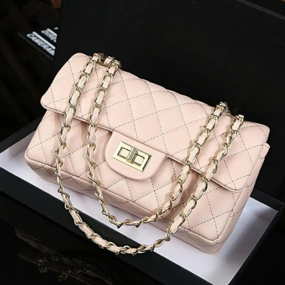 Quilted Leather Cross-body Chain Messenger Shoulder Bag