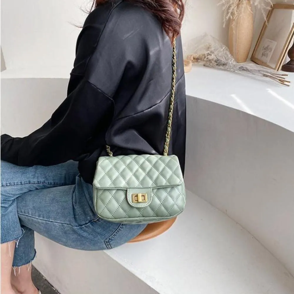 Quilted Leather Cross-body Chain Messenger Shoulder Bag