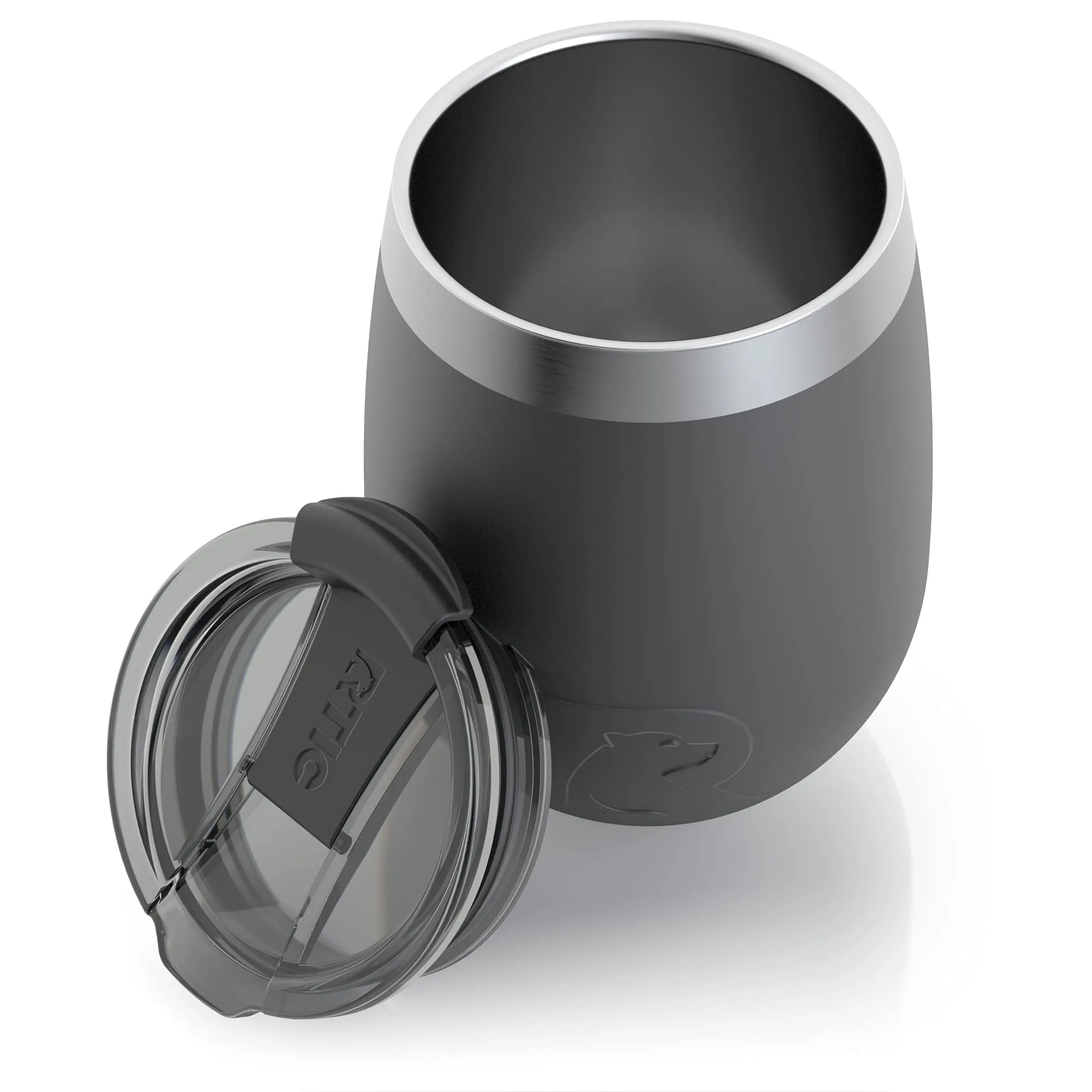 RTIC Insulated Wine Tumbler with Lid, Stainless Steel Metal, Stemless Wine Glass for Travel, Picnics, Outdoor Camping, Black, 10 oz Cup