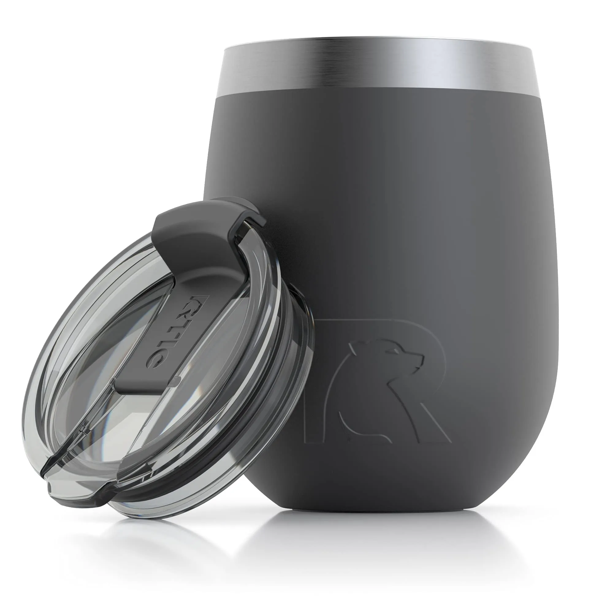 RTIC Insulated Wine Tumbler with Lid, Stainless Steel Metal, Stemless Wine Glass for Travel, Picnics, Outdoor Camping, Black, 10 oz Cup