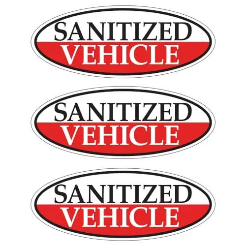 Sanitized Vehicle Red Oval Window Sticker for Car Dealerships - 14" x 5.5" - Premium Removable Vinyl, Durable and Weatherproof - Easy Installation with Slit Backing