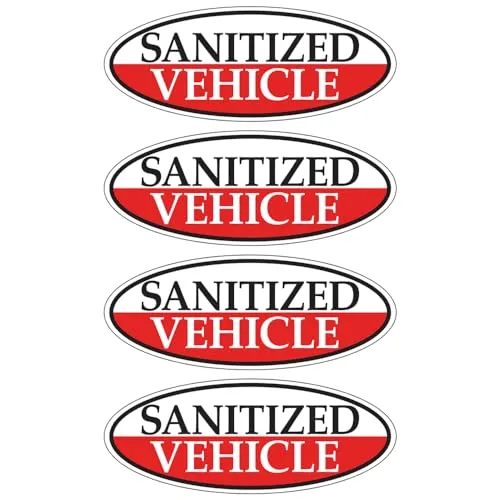 Sanitized Vehicle Red Oval Window Sticker for Car Dealerships - 14" x 5.5" - Premium Removable Vinyl, Durable and Weatherproof - Easy Installation with Slit Backing