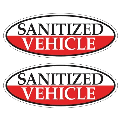 Sanitized Vehicle Red Oval Window Sticker for Car Dealerships - 14" x 5.5" - Premium Removable Vinyl, Durable and Weatherproof - Easy Installation with Slit Backing