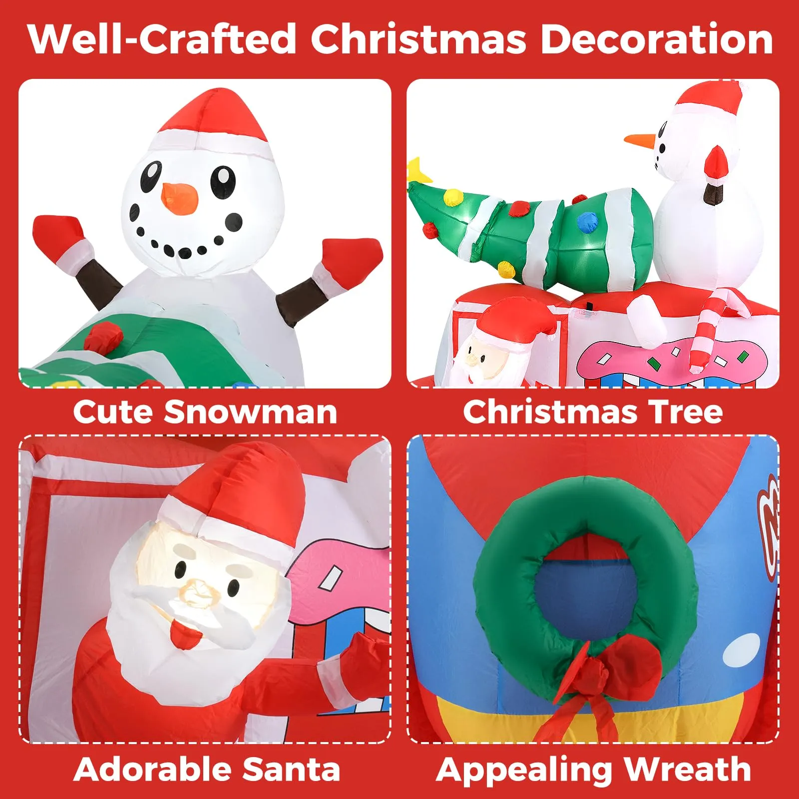 Tangkula 6 FT Christmas Inflatable Santa Claus Driving Car with Xmas Tree & Snowman