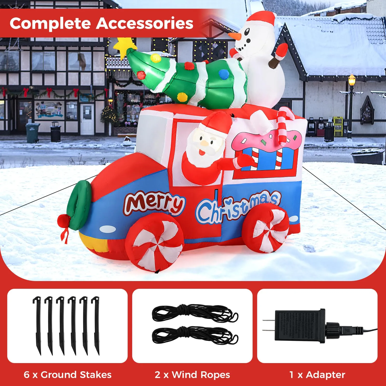 Tangkula 6 FT Christmas Inflatable Santa Claus Driving Car with Xmas Tree & Snowman