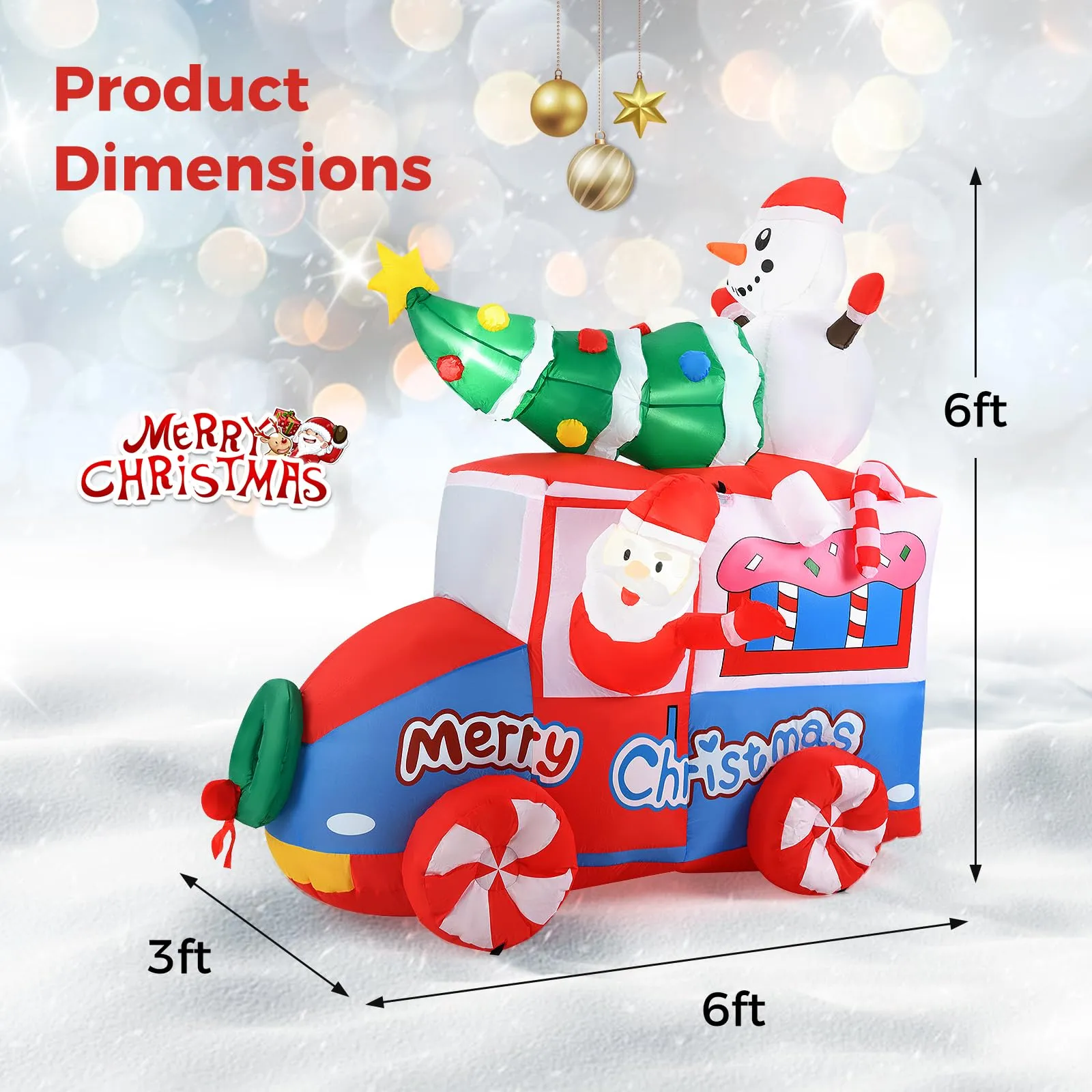 Tangkula 6 FT Christmas Inflatable Santa Claus Driving Car with Xmas Tree & Snowman