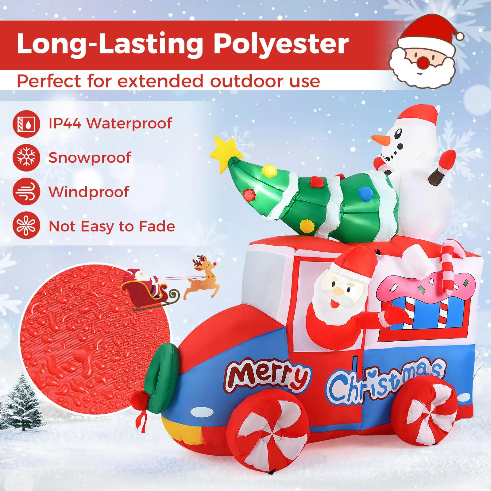 Tangkula 6 FT Christmas Inflatable Santa Claus Driving Car with Xmas Tree & Snowman