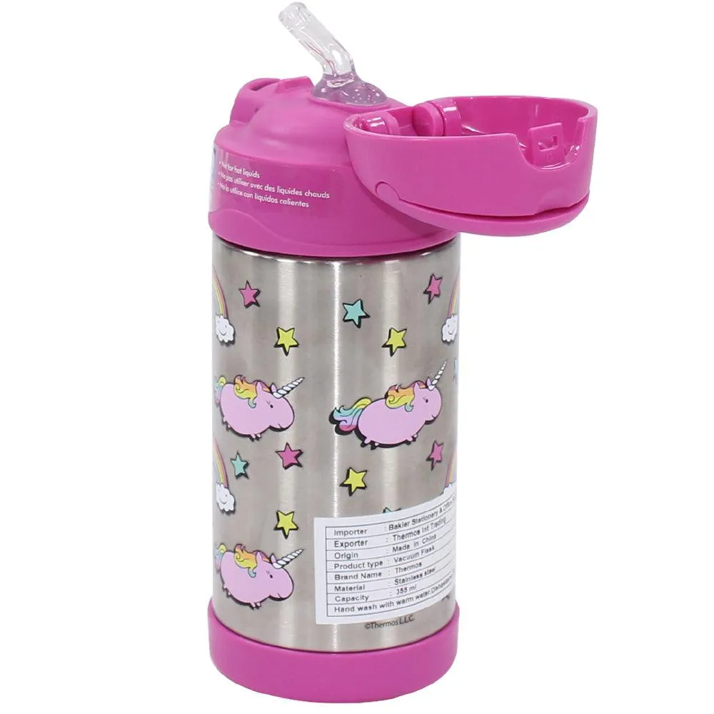 Thermos FUNTAINER 355 ml STAINLESS STEEL WATER BOTTLE WITH STRAW - CHUBBY UNICORN