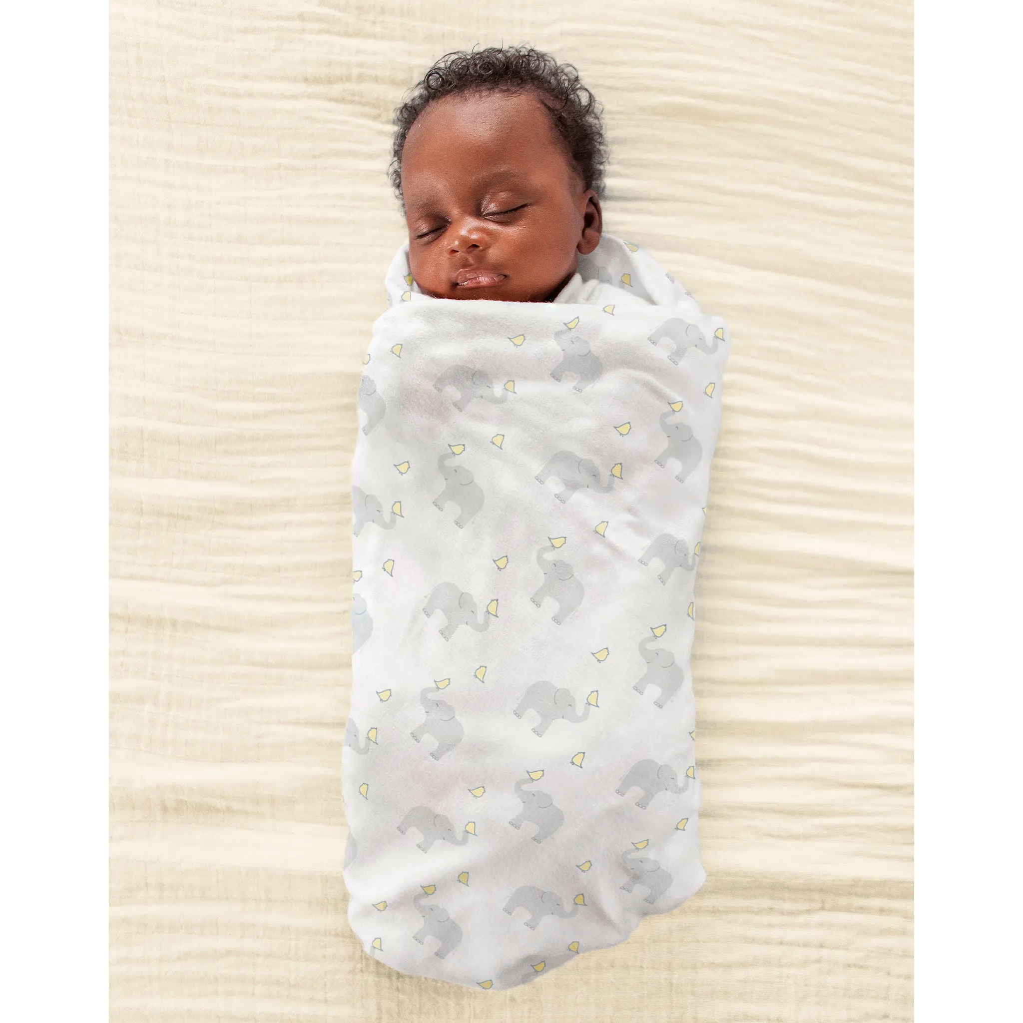Ultimate Swaddle Blanket - Elephant & Chickies, Sterling   Pale Banana