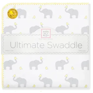 Ultimate Swaddle Blanket - Elephant & Chickies, Sterling   Pale Banana