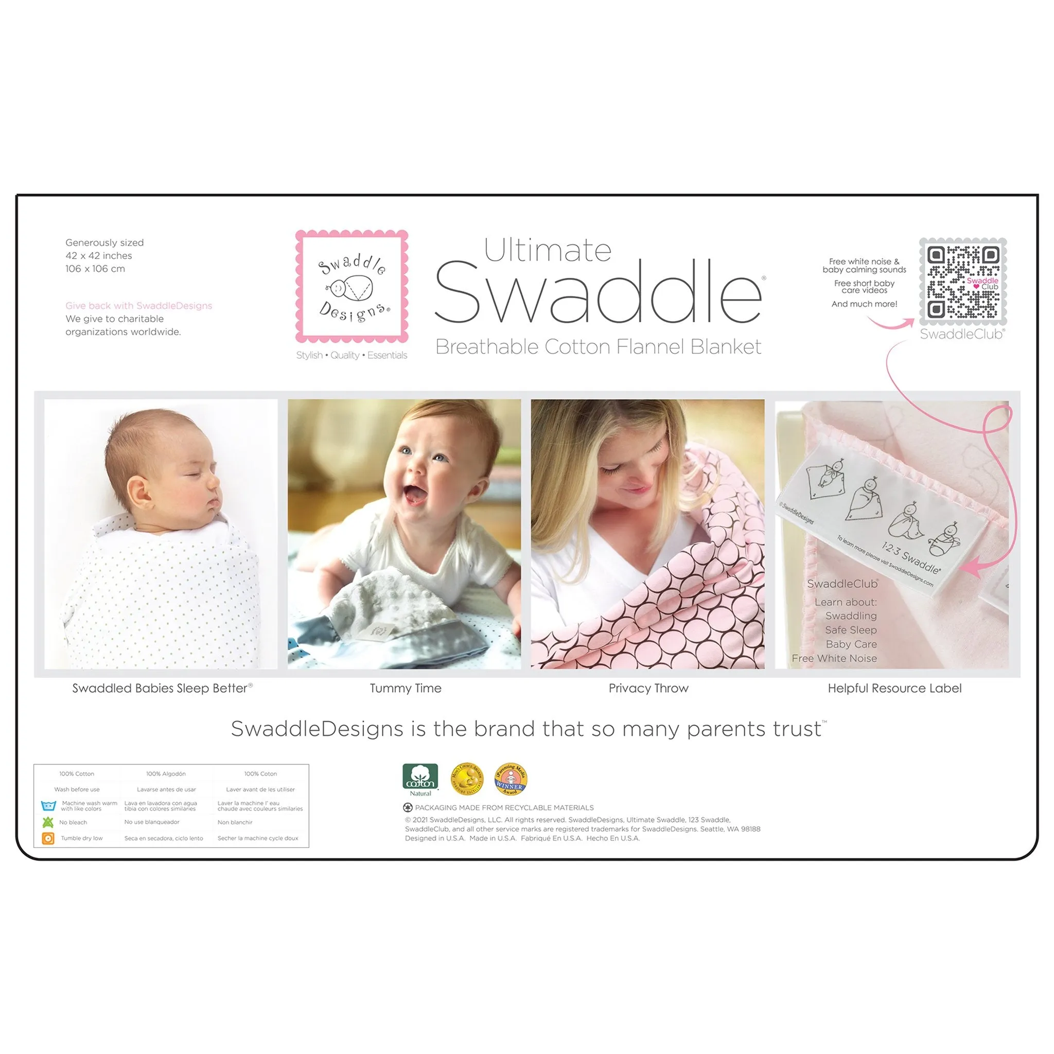 Ultimate Swaddle Blanket - Elephant & Chickies, Sterling   Pale Banana
