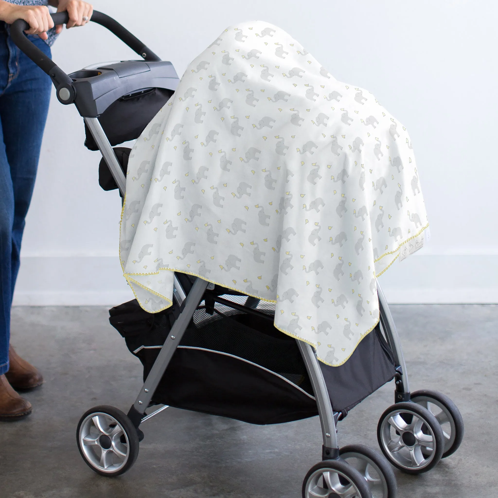 Ultimate Swaddle Blanket - Elephant & Chickies, Sterling   Pale Banana